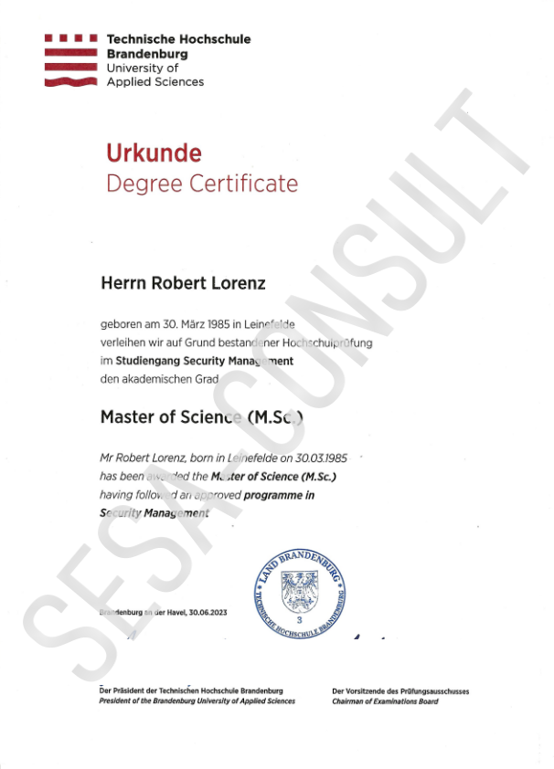M.Sc. Sicherheitsmanagement