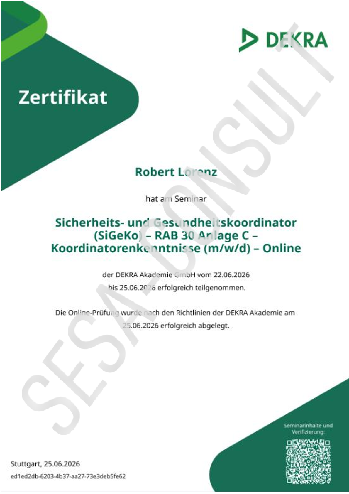 Sicherheits- und Gesundheitsschutzkoordinator SiGeKo gem. RAB 30